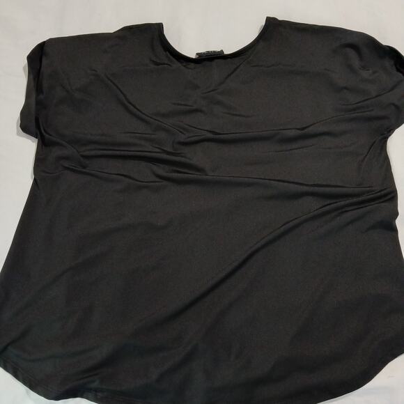 AUW short-sleeved blouse exposed zip-front accent pink/black/cream blocks - Picture 9 of 13